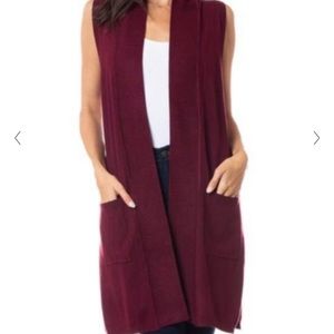 LOFT Maroon Sleeveless Cardigan